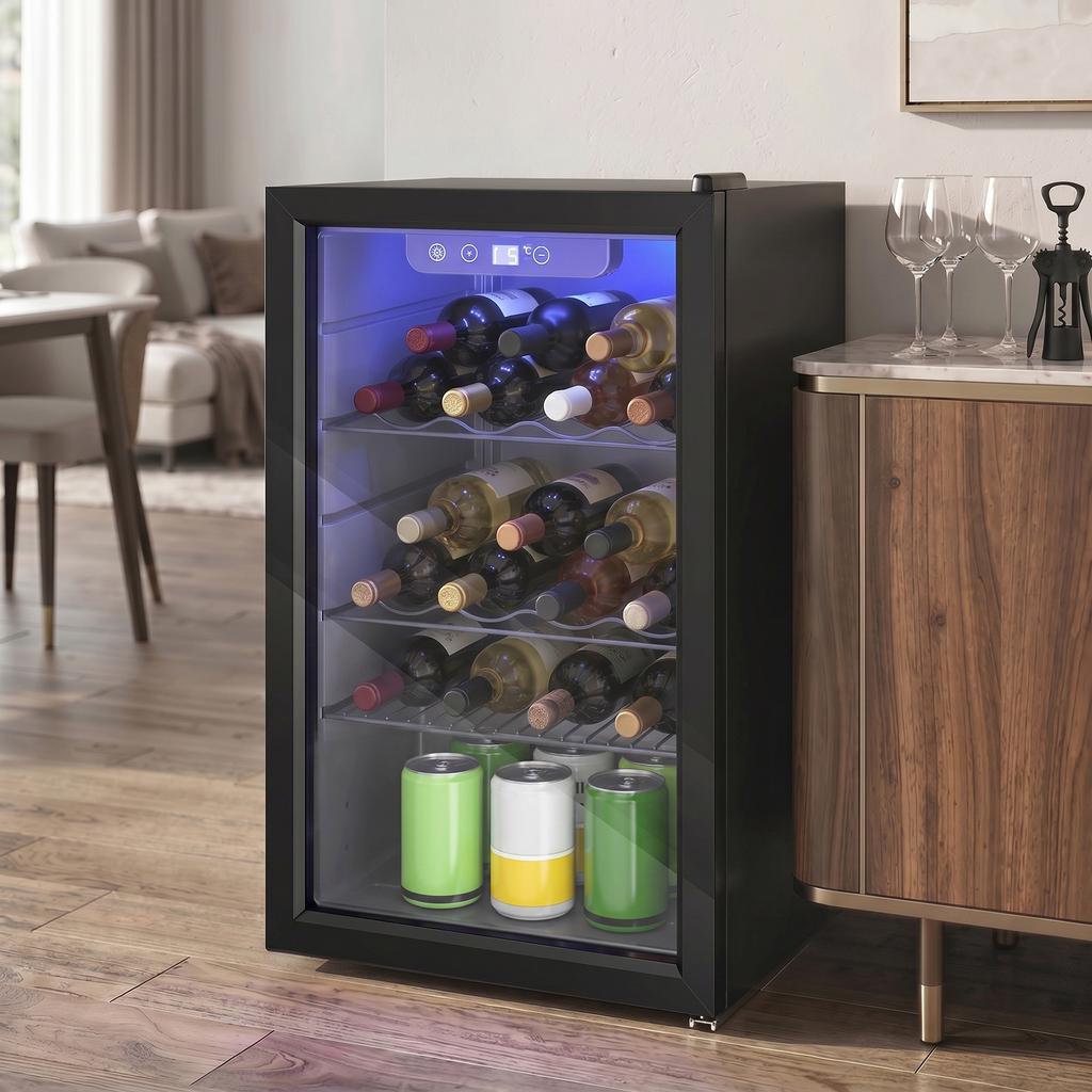 24 Bottle Wine Cooler, 68 Litre Capacity, 4-16 degrees C Freestanding Drinks Beer Wine Fridge with Glass Door, Black