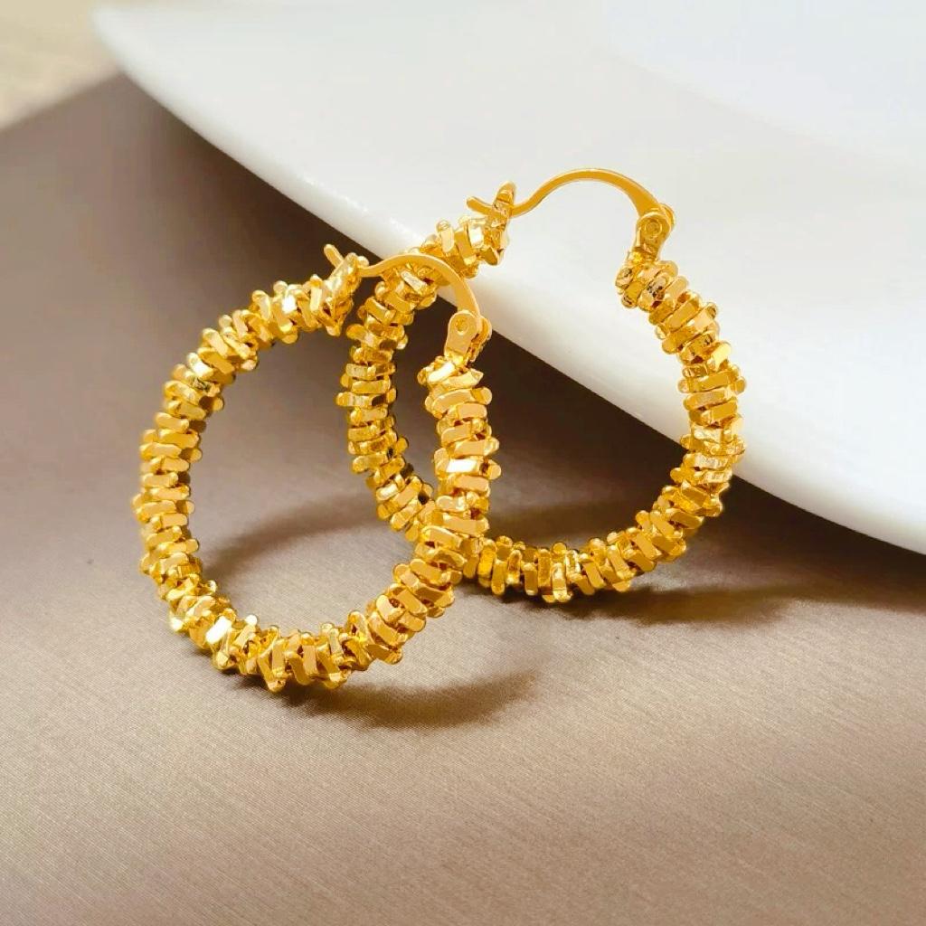 Модные шикарные серьги-кольца из золота 24K AU999 для женщин - Минималистичный дизайн, Неправильное фрагментированное кольцо