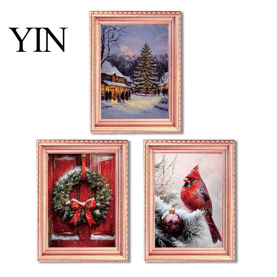 Halloween Magnet Decorations 3Pcs Christmas Light-up Frame Refrigerator Magnet, Vintage Wooden Fridge Glowing Magnetic Picture Holder for Cabinet