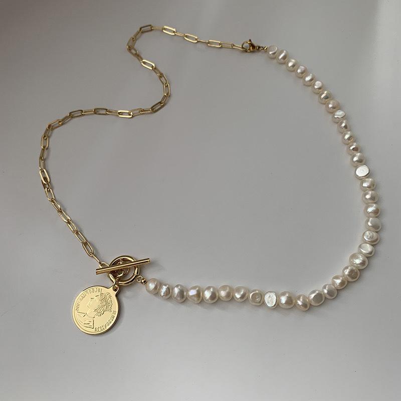 Французский ретро кулон-монета с портретом из пресноводного жемчуга, корейская персонализированная универсальная шейная цепочка, цепочка на ключицу