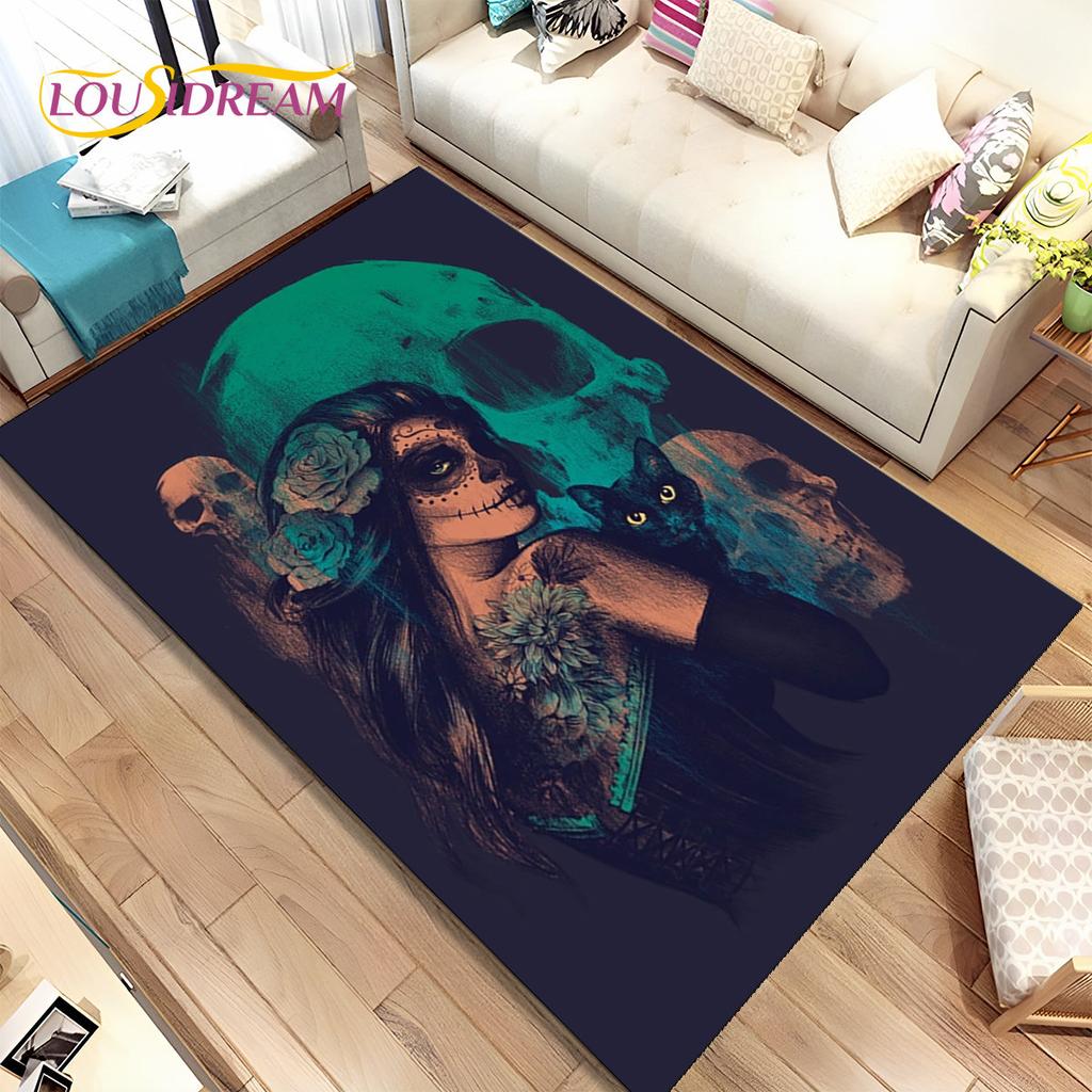 Gothic Horror Female Skull Dead Girl Area Rug,Carpet Rug for Home Living Room Bedroom Sofa Doormat Decor,kids Non-slip Floor Mat