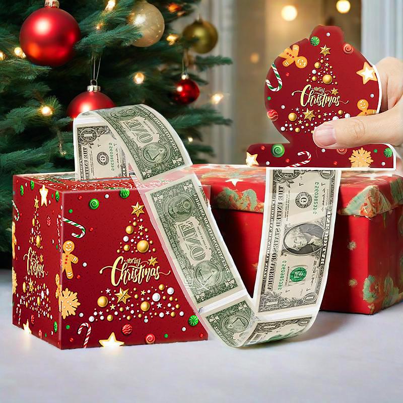 Christmas Christmas Gift Cute Gift Wrap Surprise Money Pull-Out Gift Box Party Favors DIY Xmas Atmosphere 12x12cm