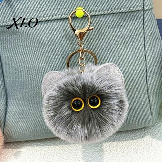 Schoolbag Ornament Plush Cat Ball Keychain, Fluffy Kitten Pompom Bag Charm, Keychain Pendant with Decorative Backpack Metal Lobster Clasp, Backpacks