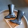 Children Leather Boots for Girls Simple Classic Fashion Kids Knee-high Boots Back Zipper Long Motorcycle Winter New Rubber Boots
