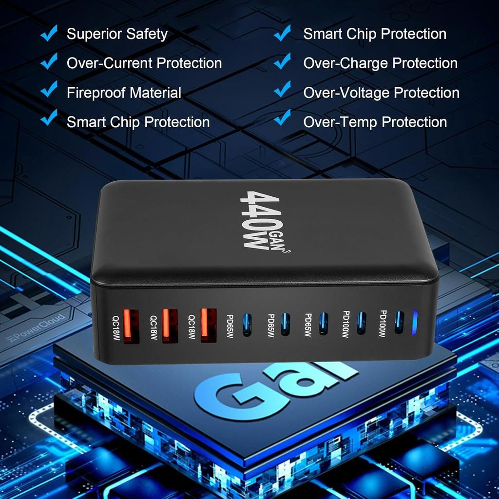 НОВОЕ 440 Вт Gan Fast Charge 3.0 USB Type C быстрое зарядное устройство мобильное 8-портовое 5C 3A PD зарядное устройство удобное для переноски планшета зарядное устройство для телефона