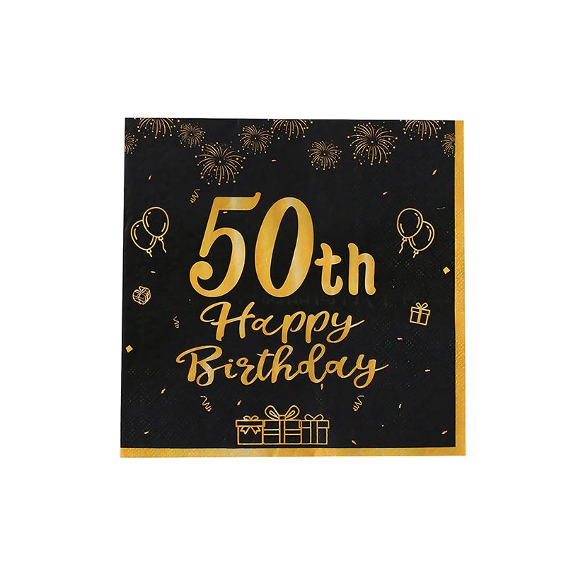 20 шт. Салфетки на 30-й, 40-й, 50-й, 60-й День Рождения Черно-Золотые Салфетки на Годовщину 'За 50 Лет!' Одноразовые Party Napkins
