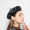 New 2022 Fashion Real Leather Beret Caps Women Female Retro Black 54-60 Cm Fitted Painter Hat Mujer Streetwear Beanie