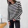 Вязаный полосатый джемпер Осень Зима Темперамент Повседневный Тренд Базовый пуловер Полосатый джемпер Смесовый Удобный Нижний слой Длинные рукава Свитер