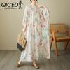 Платье в стиле летних каникул с цветочным принтом, пляжная юбка больших размеров, удобное длинное платье из хлопка и конопли со свободным чехлом в стиле ретро
