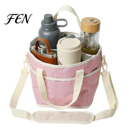 Portable Cup Organizer for Travel Beverage Drink Pouch with Adjustable Strap, Reusable Waterproof 4 Carrier Self-driving Trips Holder, Foldable Caddy