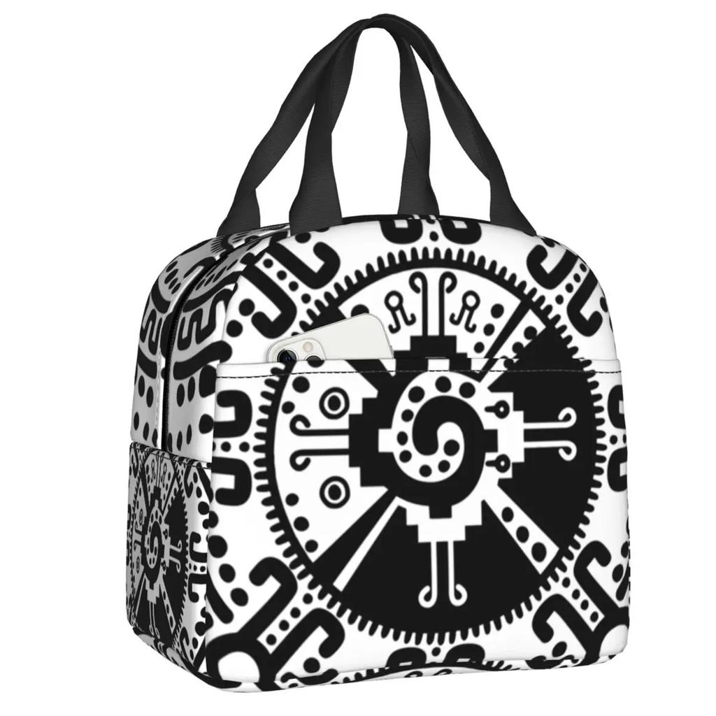 Mayan Aztec Hunab Ku Gold On Black Insulated Lunch Bag for Women Portable Cooler Thermal Lunch Box Beach Camping Travel