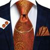 Mens Golden Paisley Tie Chain Silk Necktie Handkerchief Cufflinks for Business Wedding