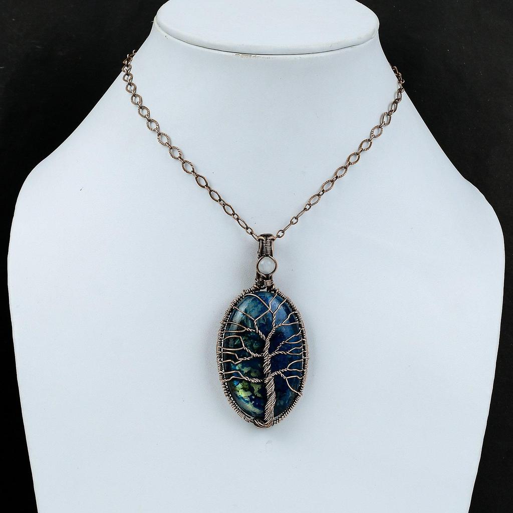 Подвеска из неонового лабрадорита «Дерево жизни», обернутая медной проволокой, подвеска из драгоценного камня ручной работы с радужным лунным камнем, медные украшения для подарка