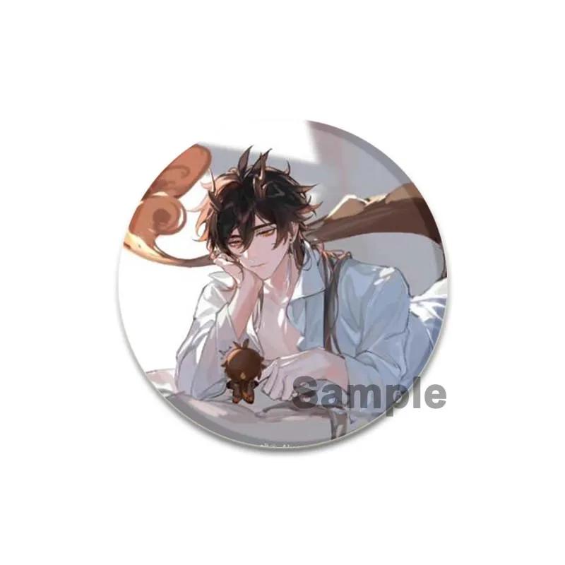 32/44/58mm Anime Genshin Impact Badge Zhongli Cartoon Brooches On Backpack Clothes Handmade Round Enamel Pins for Jewelry Gift Accessories