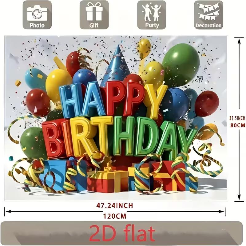 2D Colorful Happy Birthday Backdrop for Kids & Toddler Birthday Parties