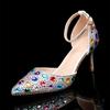 Fashion Star Style Luxury Rhinestones Mixed Color Women Pumps Fashion Pointed Toe Ankle Strap High Heels Spring Summer Party Dress Shoes