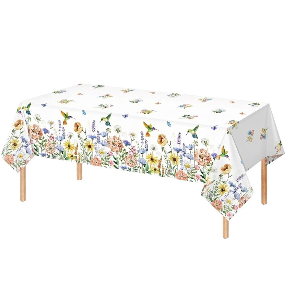 New Butterfly Wildflower Spring Floral Tablecloth Waterproof Reusable Table Mat Rectangle Shape DIY Table Cover Party
