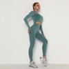 Women Seamless Yoga Suit Sweat Absorbing Hip Lifting High Waist Fitness Pants Tight Long Sleeve Sports Suit