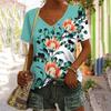 Summer V-neck 3D Floral Printed Top Fashionable Casual Short Sleeved Women's T-shirts