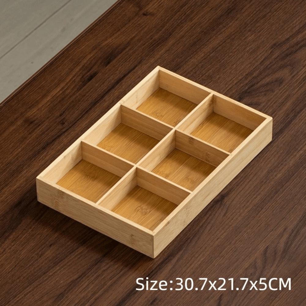 Multi-Grid Divided Plate Wooden Snack Storage Tray Reusable Bamboo Tray Candy