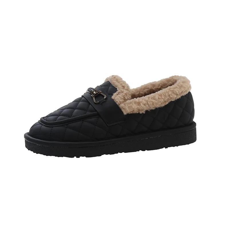 Модные бархатные мокасины для женщин 2024 года, осень и зима, плоская подошва, нескользящая теплая хлопковая обувь, модные туфли Bean, кожаная обувь