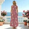 Summer Beach Dress,Sleeveless Flowy Soft Floral Long Dress,Elegant & Flattering for Vacations & Daily Outings