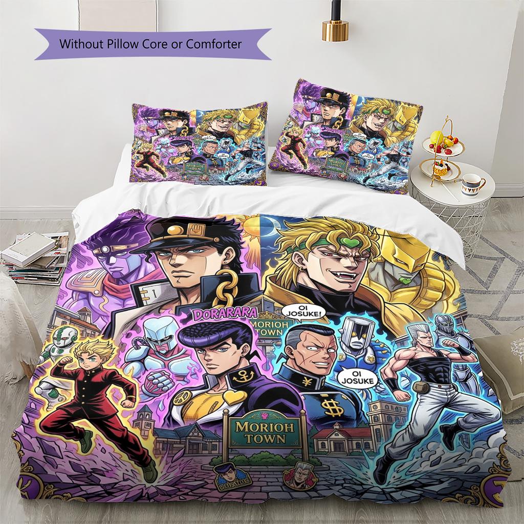 Jojos Bizarre Adventure Pattern Bedding Quilt Set Quilt Cover Pillowcase Home Birthday Gift(1 * duvet cover + 2 * pillowcase, without core)
