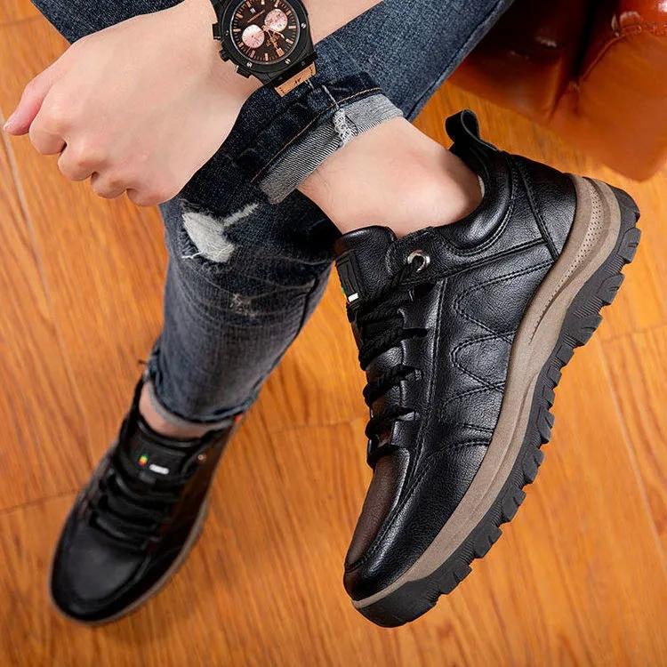 Men's Casual Leather Shoes Non-slip Soft Sole Leather Sneakers Sports Shoes Cushioning Wear-resistant Outdoor Hiking Shoes