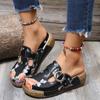 Fashion 2024 Summer New Thick Bottom Flat Bottom Sandals Ethnic Candy Color Ladies Beach Toe Slippers Printing Embossed Retro Sandals