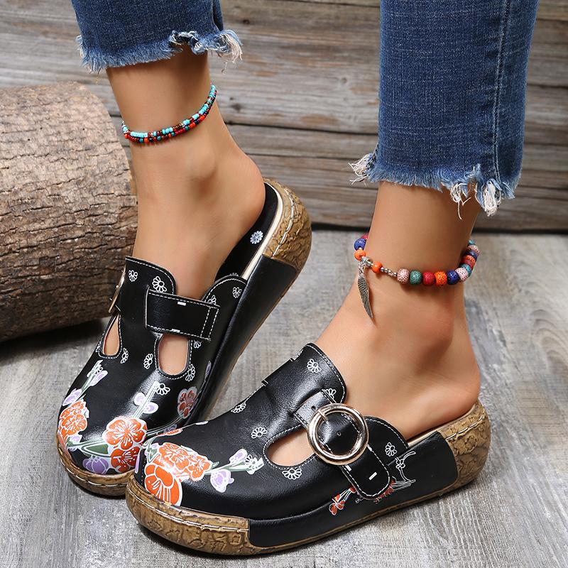 Fashion 2024 Summer New Thick Bottom Flat Bottom Sandals Ethnic Candy Color Ladies Beach Toe Slippers Printing Embossed Retro Sandals