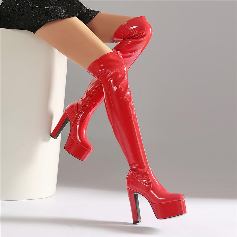 Women's high-heeled boots, sexy European and American style waterproof platform thick-heeled knee boots, autumn and winter large-size boots