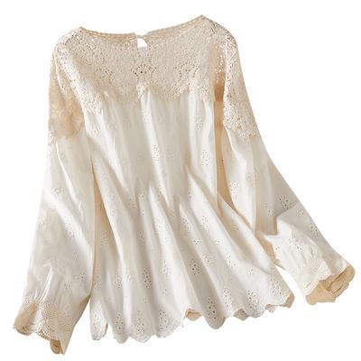 Кружевная ажурная рубашка для женщин с длинным рукавом, весенний новый стиль, нишевый уникальный дизайн, рубашка из чистого хлопка для женщин