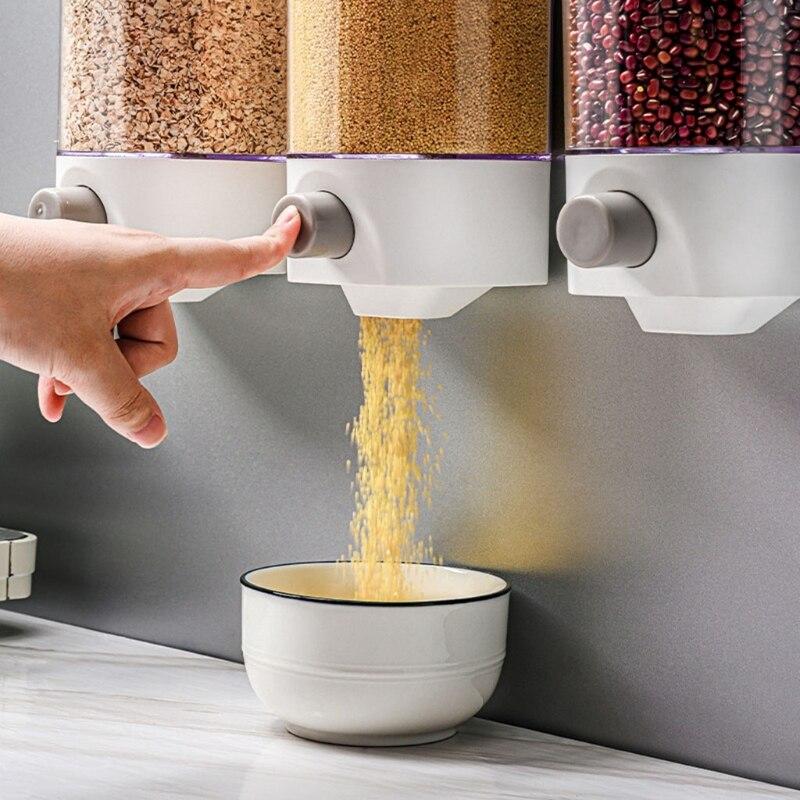 Wall Mounted Automatic Rice Cereal Dispenser Plastic Transparent Grain Storage 667A