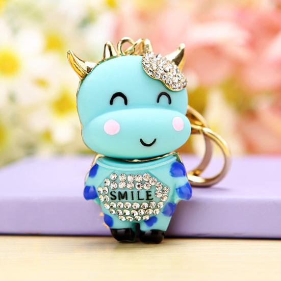 Брелок Инкрустированный Сверкающими Стразами Дизайн Коровы Цепочка для Ключей Декоративный Брелок на Удачу Аксессуар для Сумок Кошельков Машин