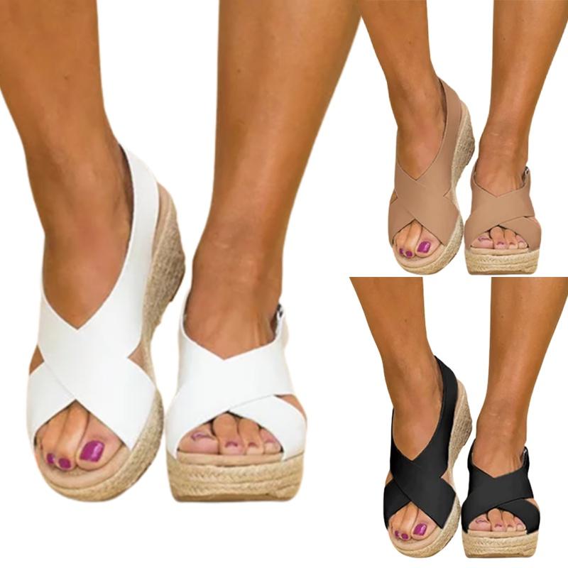 Plus Size Women's Mid Wedges Sandals With Thick Cork Platform For All-day Comfort