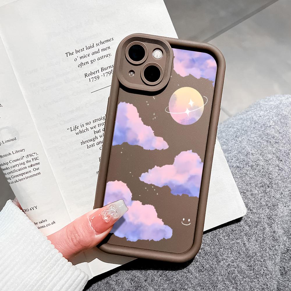 Для iPhone 16 15 Pro Max Redmi Note 13 12 11 Pro Samsung S24 Plus S24 Ultra A52 A72 A54 Мягкий силиконовый чехол для телефона с рисунком в виде фиолетовых облаков