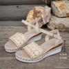 Модные сандалии женские плетеные узел пуговица ремешок на щиколотке танкетка льняная танкетка летние элегантные каблук платформа женская обувь
