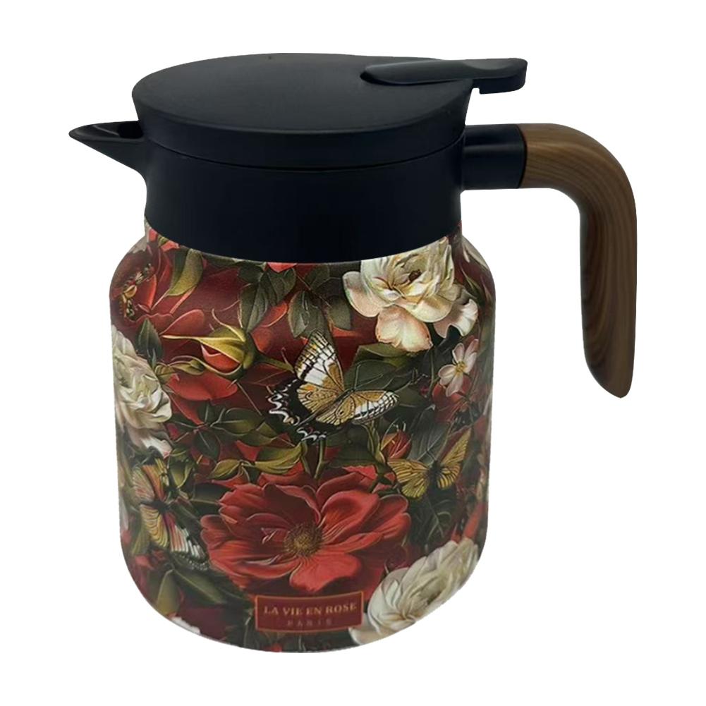 1000ml Floral Pattern Teapot Stainless Steel Vintage Floral Tea Kettle Built-in Infuser Mini Hot Coffee Pot for Hot Drinks