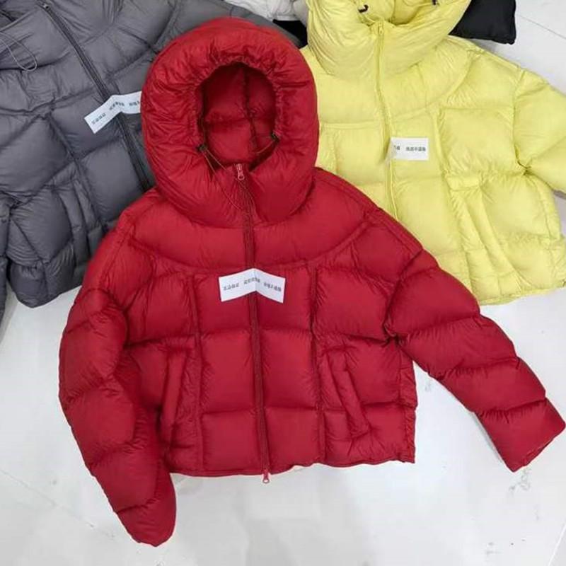 Womens Short Puffer Jacket With Hood 90% White Duck Down Thick Warm Winter Coat Small Stature Loose Fit Urban Casual Style