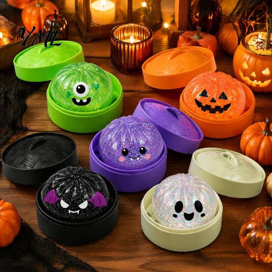 Anxiety Relief Tools Halloween Dumpling Stress Toy, Cartoon Steamed Bun Squeeze Toy Hand Exercise with Steamer, Sensory Ball Fidget Party Favors