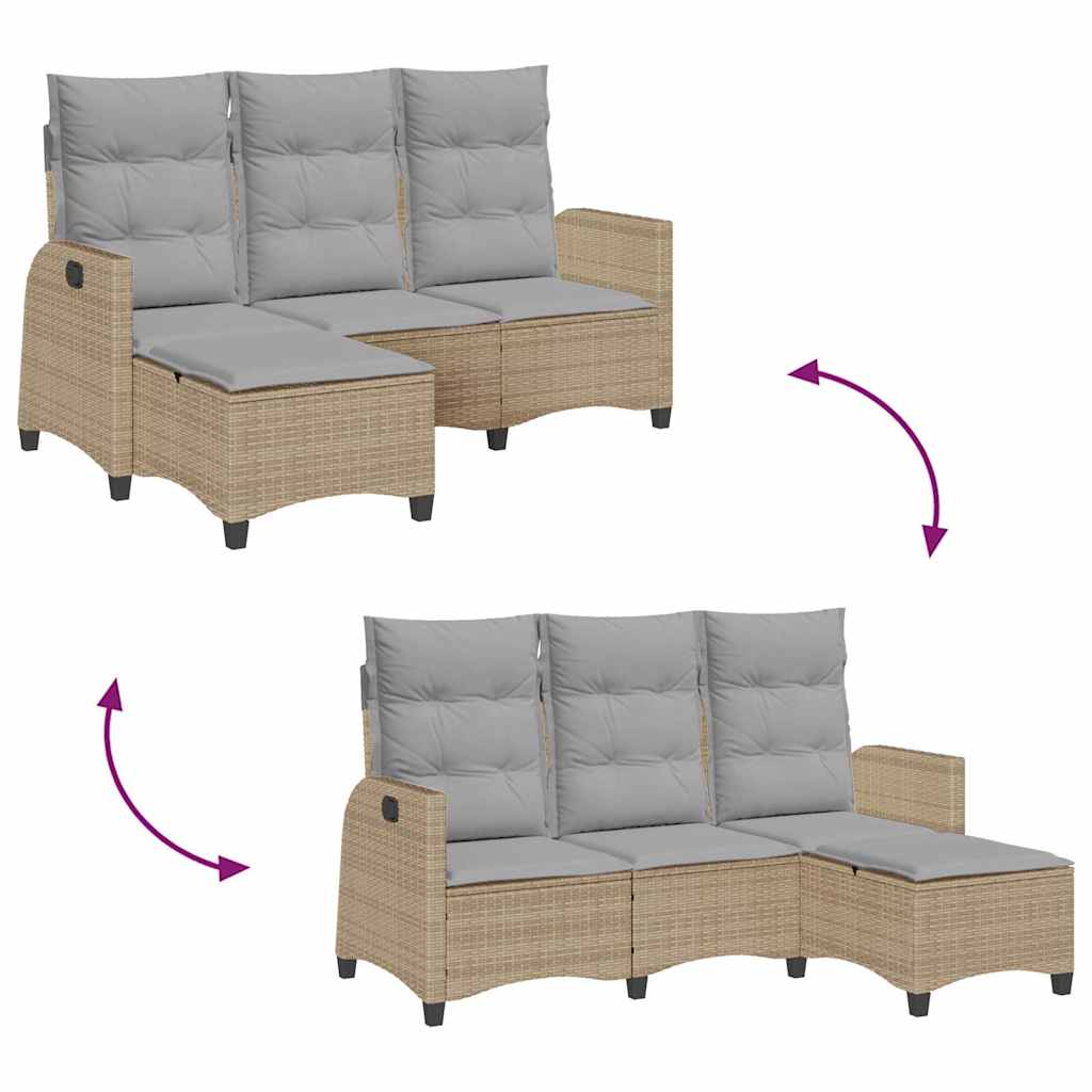 Garden Sofa with Reclining Function L Shaped Beige Poly Rattan