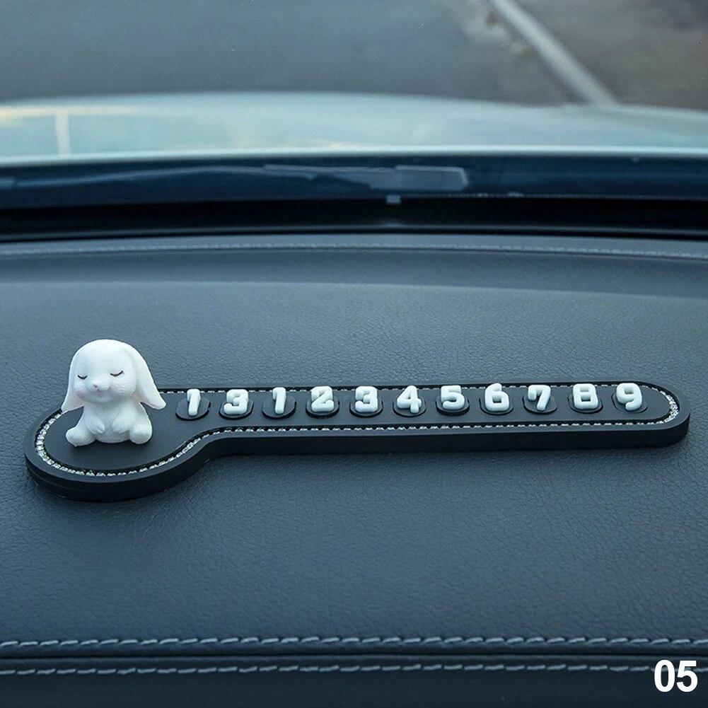 Номер телефона в автомобиле, временный знак остановки, многофункциональный мультяшный кролик, временная парковочная карта, украшение номерного знака