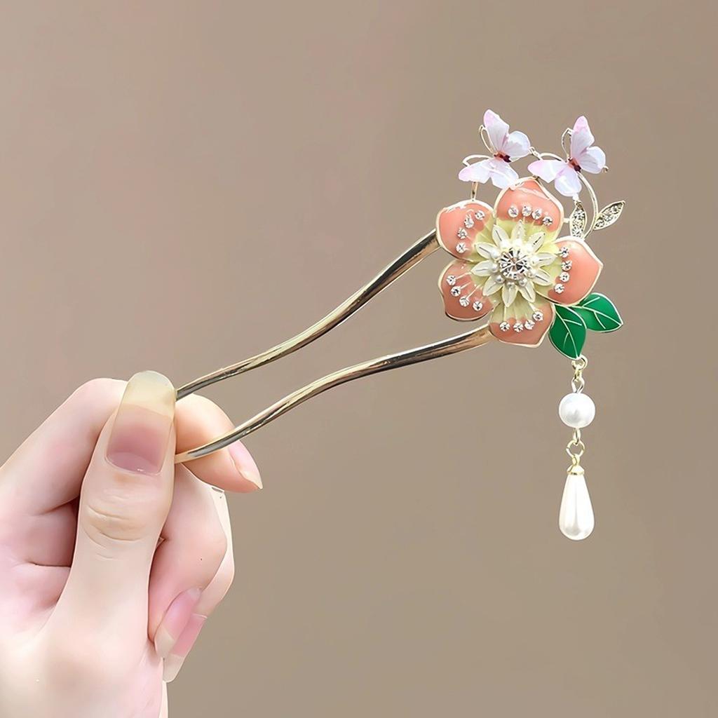 U-образные палочки для волос, вилки, китайские веерообразные заколки, боковые зажимы, декор из жемчуга и подвесок, элегантные женские украшения для создания пучка