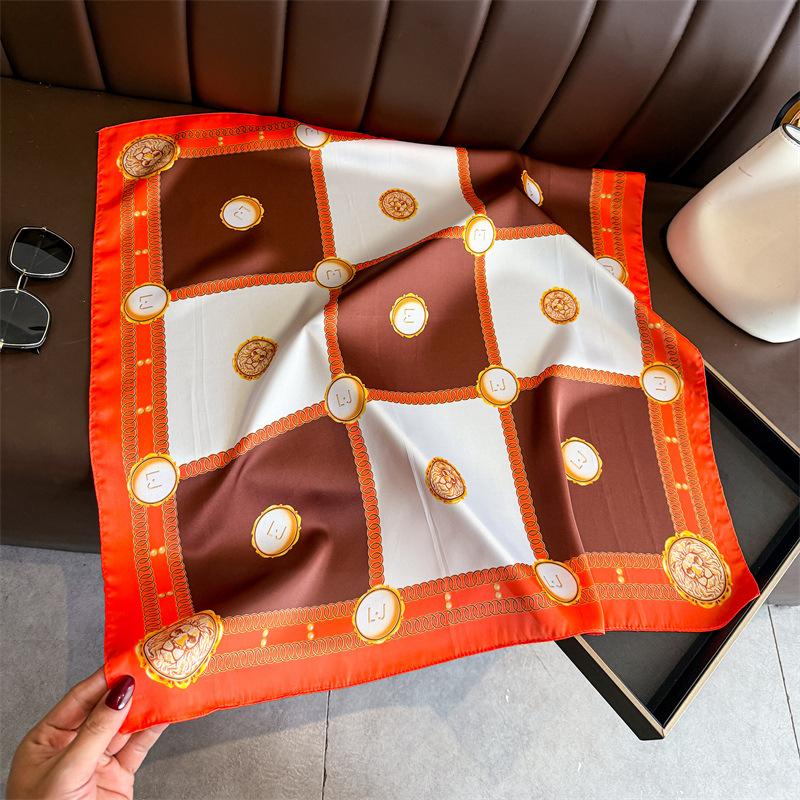 New plaid imitation silk printing silk scarf square scarf high-end shawl sunscreen neck professional scarf headscarf scarf