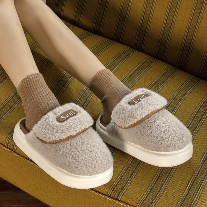 New Cute Bag Head Couple Cotton Slippers Winter Indoor Household Velvet Warm Thick-soled Slippers Can Be Worn Outside