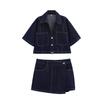 Spring 2025 Women's High-Waist Slim Denim Set with Pocket Embellished Shirt