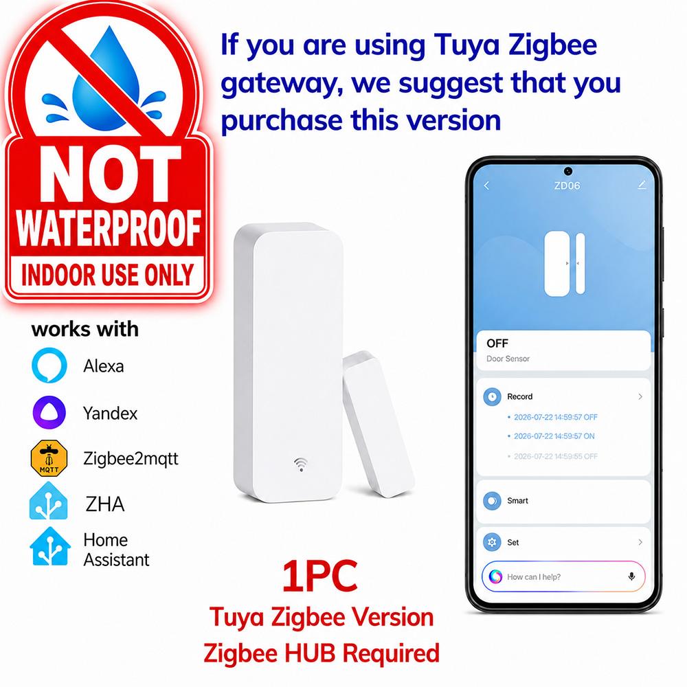 Zigbee 3.0 Door Window Sensor IP65 Waterproof Non-Waterproof Versions Magnetic Contact Alarm Home Assistant Zigbee2MQTT Fuel Injectors 6