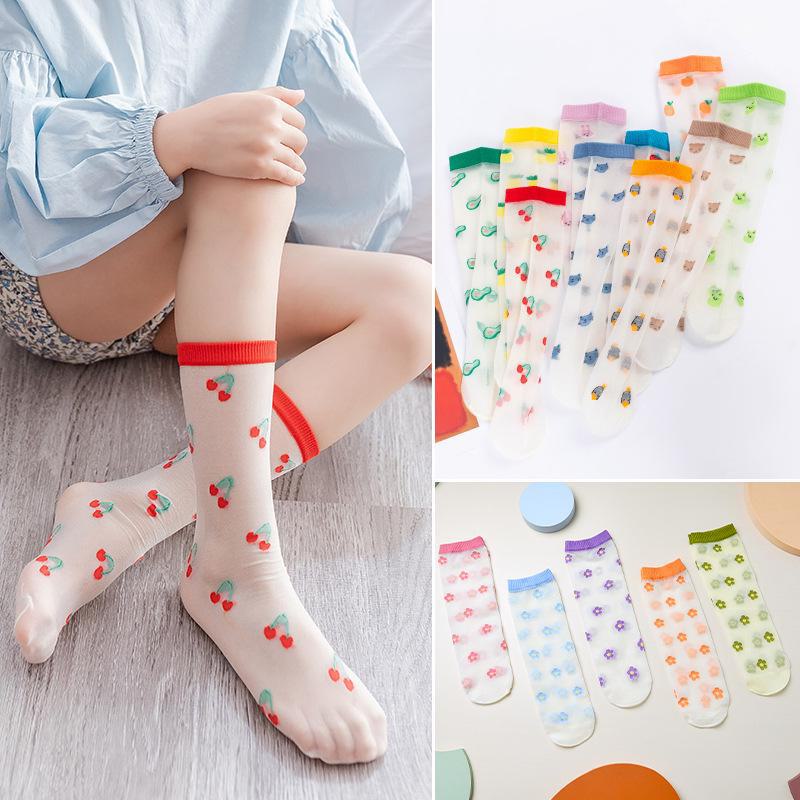 Children's Spring/Summer Thin Mid-Tube Socks – Breathable, Sweat-Absorbent, Anti-Mosquito Stockings for Girls