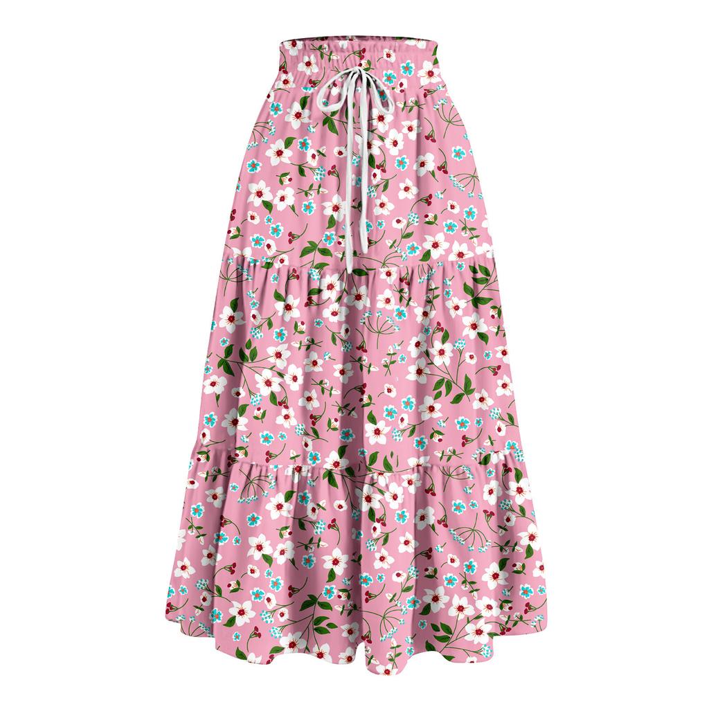 Женская весенняя повседневная длинная юбка с оборками, однотонная юбка, ретро-юбка в складку