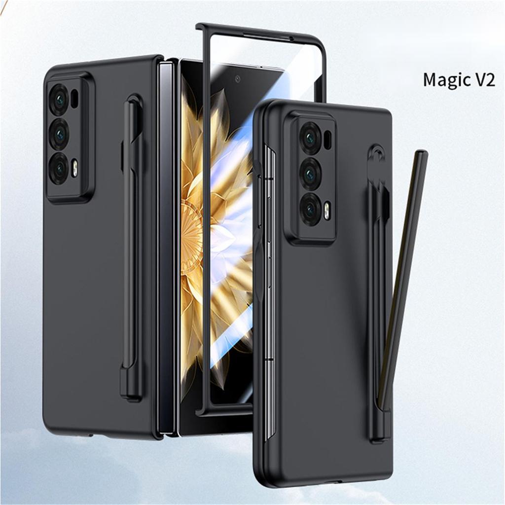Phone Case For Honor Magic V2 Solid Color PC Hard Shell Protection Shockproof Protective Film With S Pen Back Cover